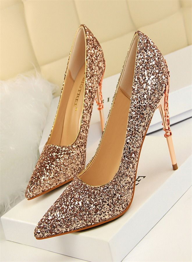 BIGTREE Shallow Pointed Sequin High Heels 9.5CM
