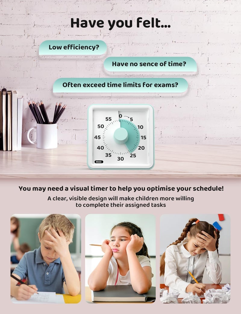 LIORQUE Visual Timer for Kids, 60 Minute Visual Countdown Timer Clock for kids Pomodoro Timer for Classroom Teaching Cooking - Image 4