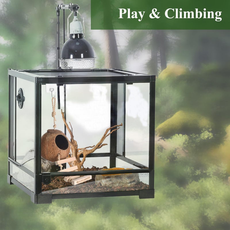 HERCOCCI Gecko Tank Accessories, Hermit Crab Toys Coconut Shell Natural Coconut Husk Hut with Climbing Ladder with Suction Cup for Leopard Gecko Snake Reptiles - Image 3