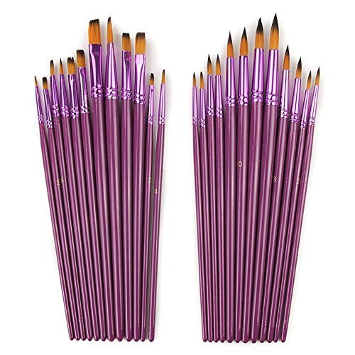 DEZIINE.Fx 24 PCS Flat & Round Different Size Artist Fine Nylon Hair Paint Brush Set for Watercolor Acrylic Oil Painting Brushes Drawing Art Supplies Size: 1-12 - Image 1