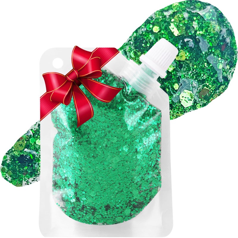 MEICOLY Green Body Glitter,Green Face Glitter,Christmas Face Glitter Stocking Stuffers,Alien Chunky Glitter Makeup,Glitter Face Paint for Women and Kids,St Patricks Day Accessories - Image 1