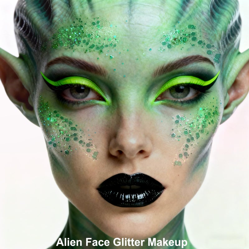 MEICOLY Green Body Glitter,Green Face Glitter,Christmas Face Glitter Stocking Stuffers,Alien Chunky Glitter Makeup,Glitter Face Paint for Women and Kids,St Patricks Day Accessories - Image 2