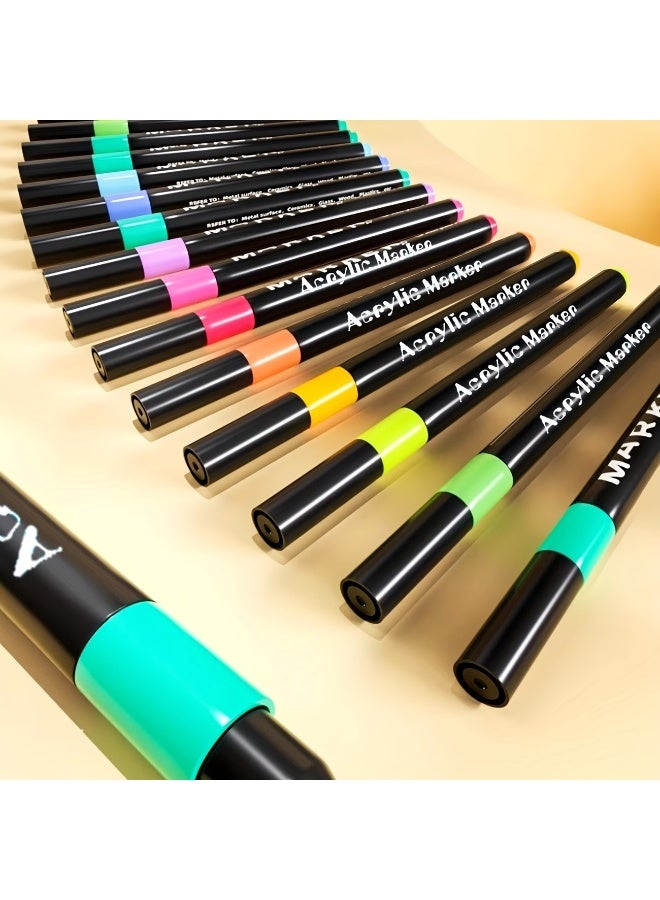 2 packs of acrylic markers, 12 colors per pack, for drawing on wood, glass, and fabric. - Image 4
