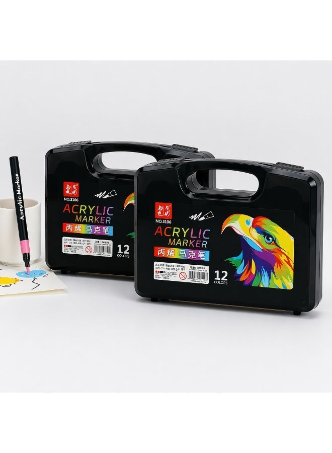 2 packs of acrylic markers, 12 colors per pack, for drawing on wood, glass, and fabric. - Image 1