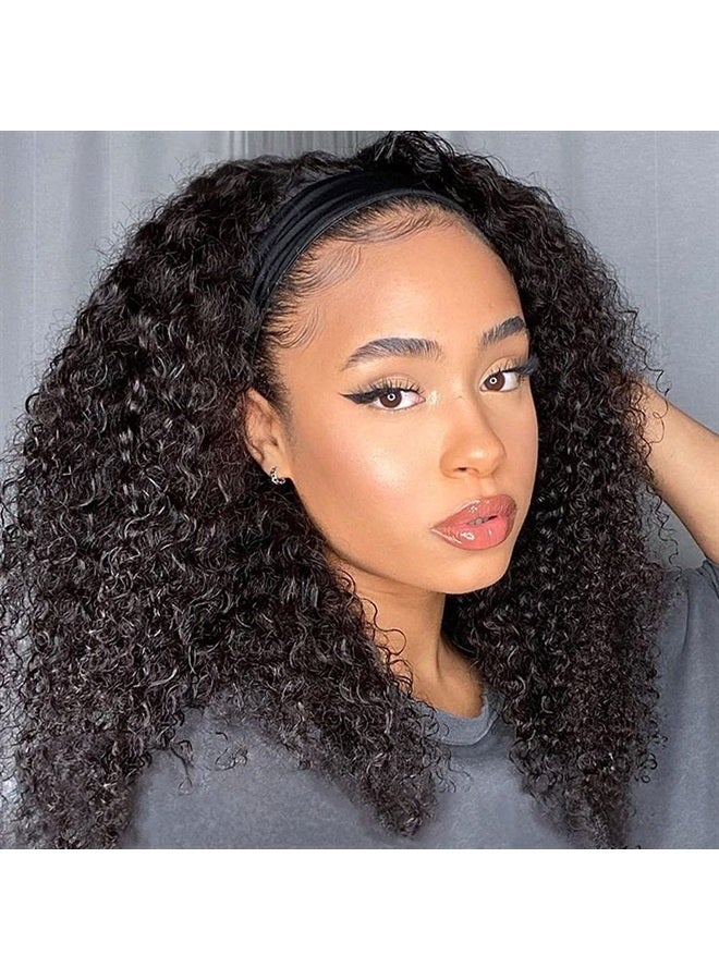 Eooma Headband Wig Curly Human Hair Wigs for Black Women 10A 180% Density Brazilian Kinky Curly Natural Human Hair Headband Wigs Scarf No Gel Gluelees Remy Hair - Image 1
