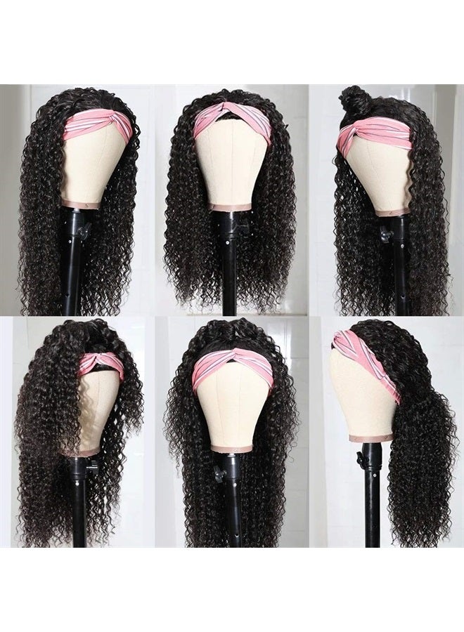 Eooma Headband Wig Curly Human Hair Wigs for Black Women 10A 180% Density Brazilian Kinky Curly Natural Human Hair Headband Wigs Scarf No Gel Gluelees Remy Hair - Image 5