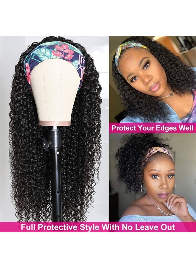 Eooma Headband Wig Curly Human Hair Wigs for Black Women 10A 180% Density Brazilian Kinky Curly Natural Human Hair Headband Wigs Scarf No Gel Gluelees Remy Hair - Image 2