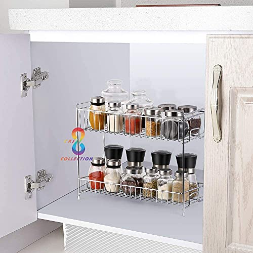 Cr18 Collection 2-Tier Spice Rack Organizer, Countertop Storage Kitchen Shelf Holder For Jars Bottle - Stainless Steel, Step Shelf - Image 3
