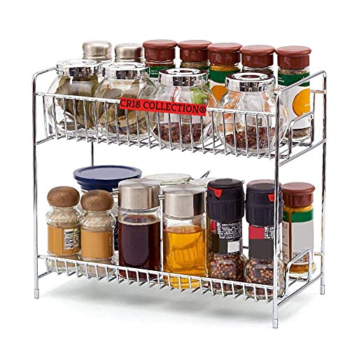 Cr18 Collection 2-Tier Spice Rack Organizer, Countertop Storage Kitchen Shelf Holder For Jars Bottle - Stainless Steel, Step Shelf - Image 5