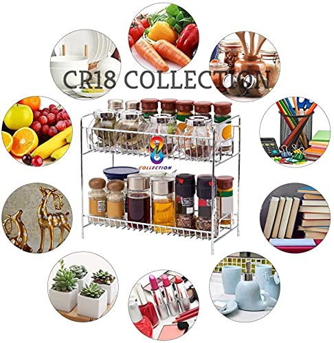 Cr18 Collection 2-Tier Spice Rack Organizer, Countertop Storage Kitchen Shelf Holder For Jars Bottle - Stainless Steel, Step Shelf - Image 2