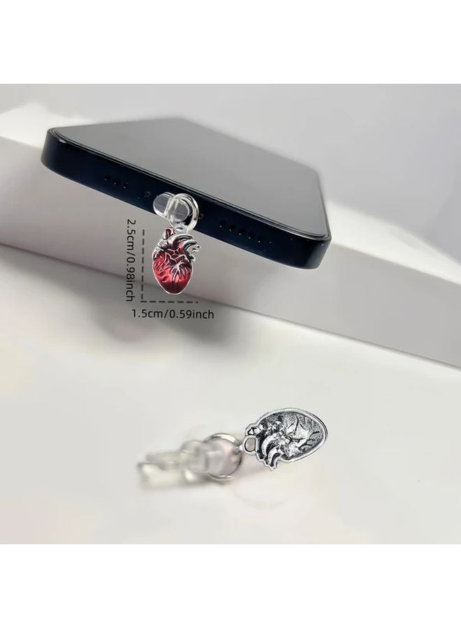 Type C Zinc Alloy Human Heart Phone Dust Plug Decorative Pendant Gift For Doctors Nurses Week - Image 3