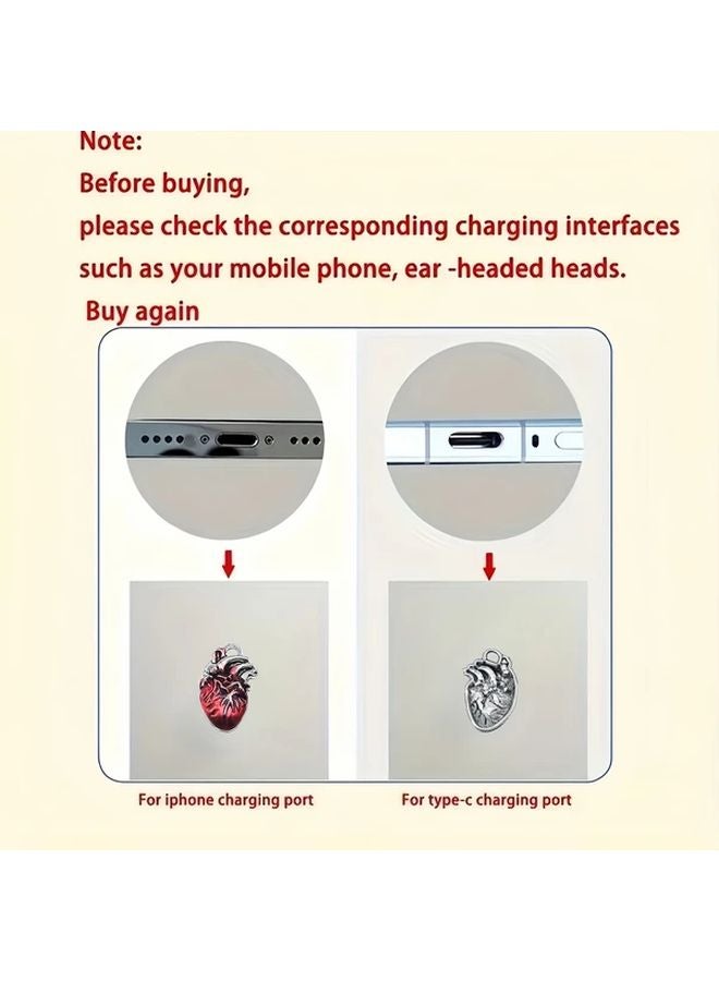 Type C Zinc Alloy Human Heart Phone Dust Plug Decorative Pendant Gift For Doctors Nurses Week - Image 5