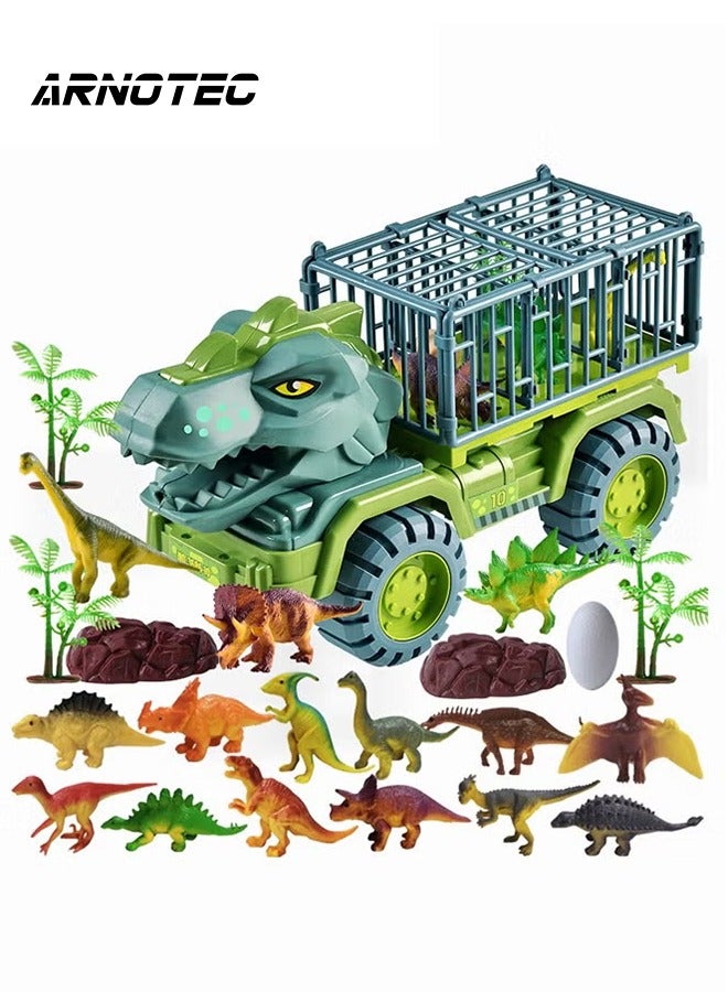ARNOTEC Dinosaur transport truck toy set | with 15 dinosaur models + cart + fence | dinosaur car toys for boys and girls over 3 years old | No batteries required, can be pushed, portable and stored, the best choice for holiday birthday gifts  - Image 1