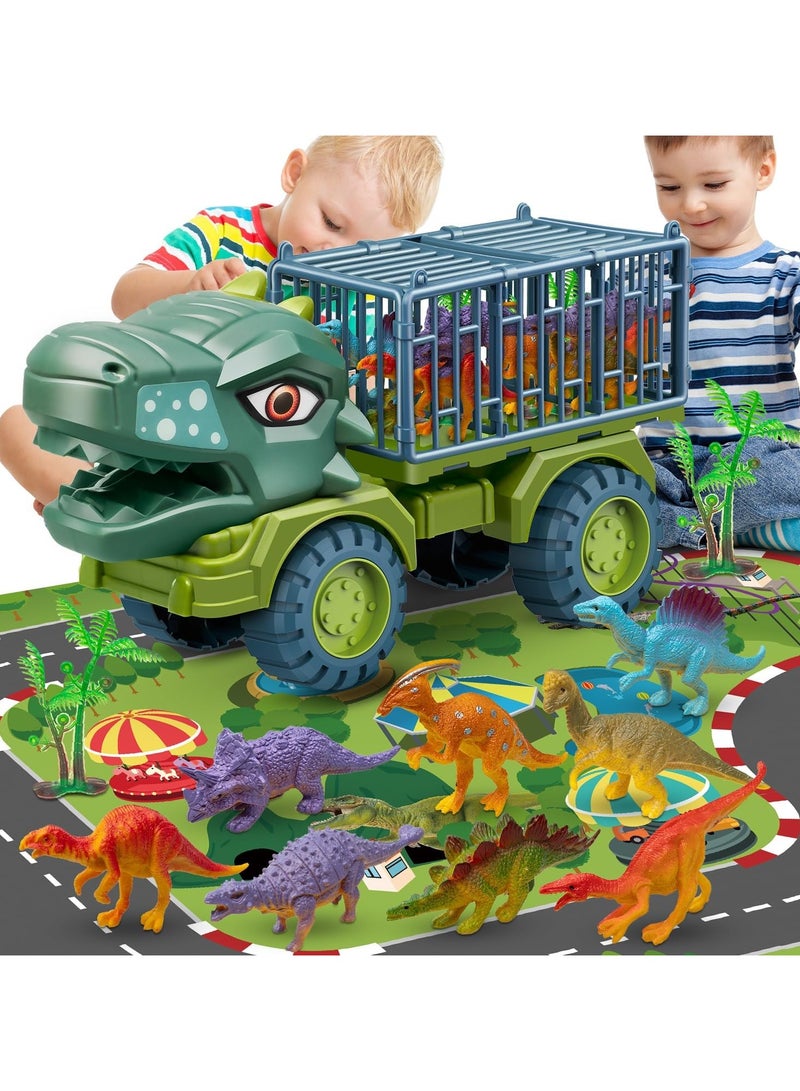 ARNOTEC Dinosaur transport truck toy set | with 15 dinosaur models + cart + fence | dinosaur car toys for boys and girls over 3 years old | No batteries required, can be pushed, portable and stored, the best choice for holiday birthday gifts  - Image 2