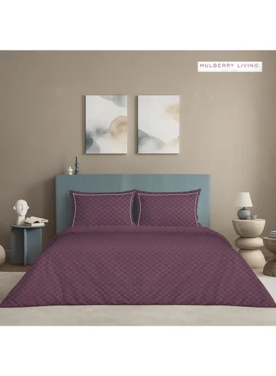 MULBERRY LIVING 100% Cotton King Duvet Cover - 300 TC Urban Grid (Checks). Width 260 x Length 240cms - Plum