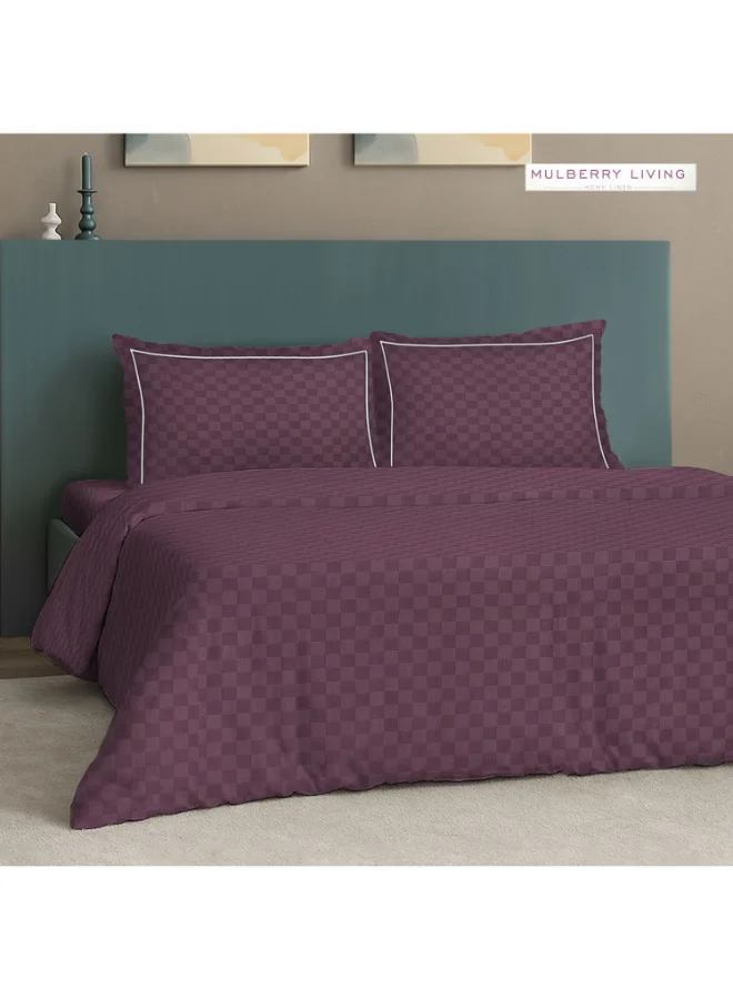 MULBERRY LIVING 100% Cotton King Duvet Cover - 300 TC Urban Grid (Checks). Width 260 x Length 240cms - Plum
