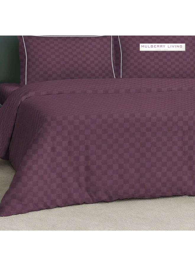 MULBERRY LIVING 100% Cotton King Duvet Cover - 300 TC Urban Grid (Checks). Width 260 x Length 240cms - Plum