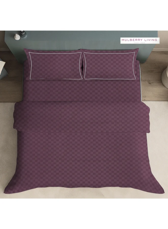 MULBERRY LIVING 100% Cotton King Duvet Cover - 300 TC Urban Grid (Checks). Width 260 x Length 240cms - Plum