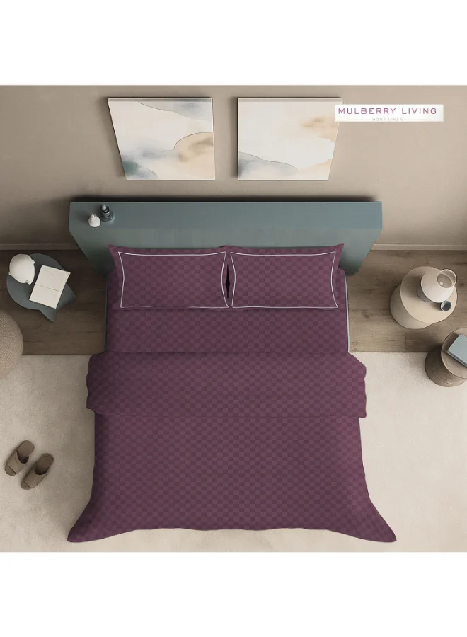 MULBERRY LIVING 100% Cotton King Duvet Cover - 300 TC Urban Grid (Checks). Width 260 x Length 240cms - Plum