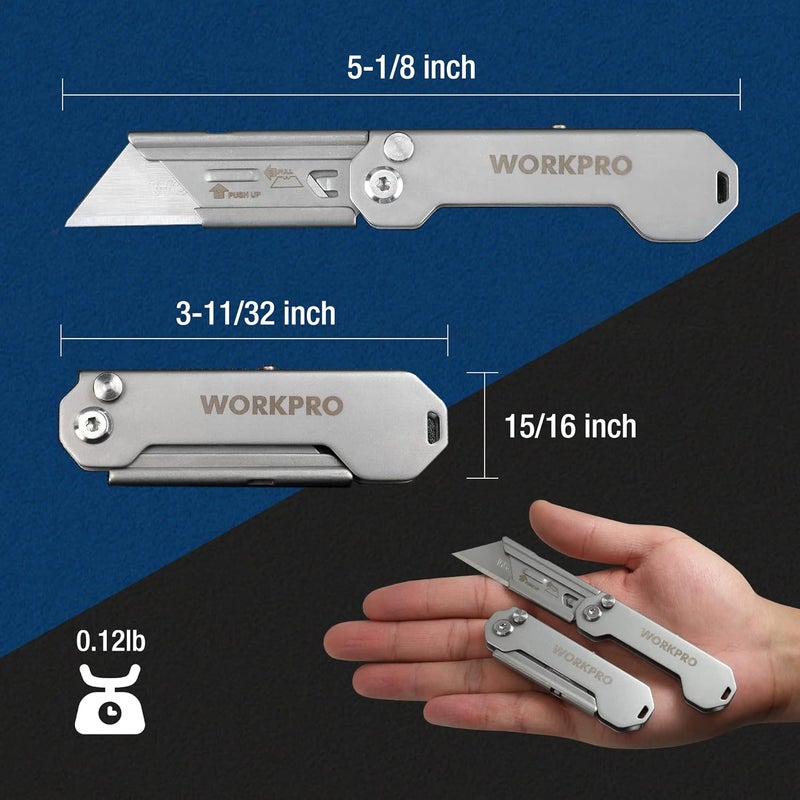 WORKPRO 3-Pack Folding Utility Knife, Quick Change Blades Box Cutter, EDC Foldable Pocket Utility Knife Sets with Belt Clip - Image 5