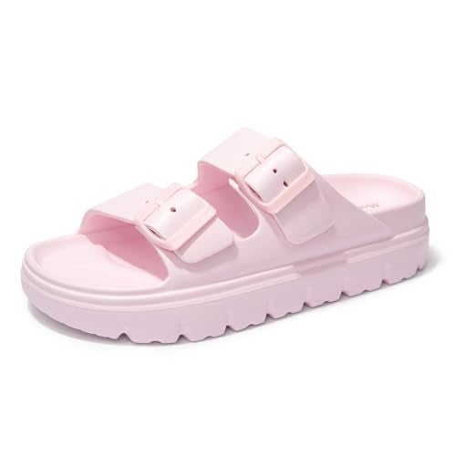 FUNKYMONKEY EVA Slides for Women Thick-sole Adjustable Double Buckle Waterproof Platform Sandals (8 M US, Pink/HDSPK) - Image 1