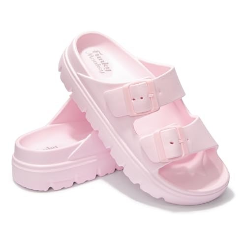 FUNKYMONKEY EVA Slides for Women Thick-sole Adjustable Double Buckle Waterproof Platform Sandals (8 M US, Pink/HDSPK) - Image 5