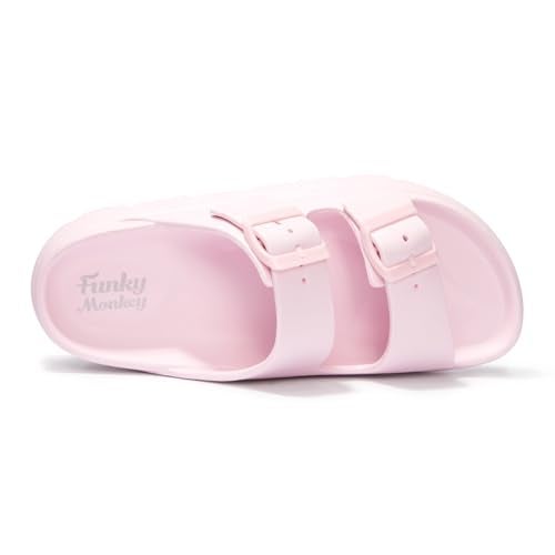 FUNKYMONKEY EVA Slides for Women Thick-sole Adjustable Double Buckle Waterproof Platform Sandals (8 M US, Pink/HDSPK) - Image 3