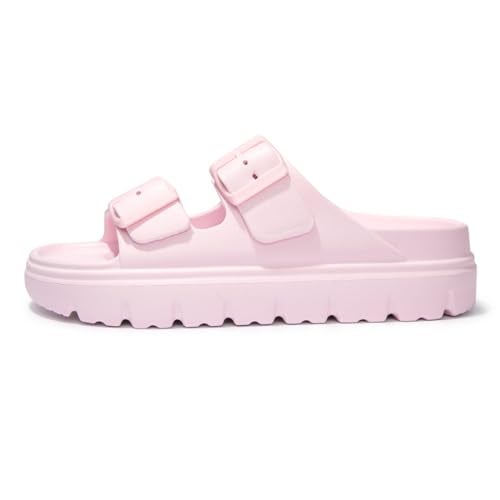 FUNKYMONKEY EVA Slides for Women Thick-sole Adjustable Double Buckle Waterproof Platform Sandals (8 M US, Pink/HDSPK) - Image 2