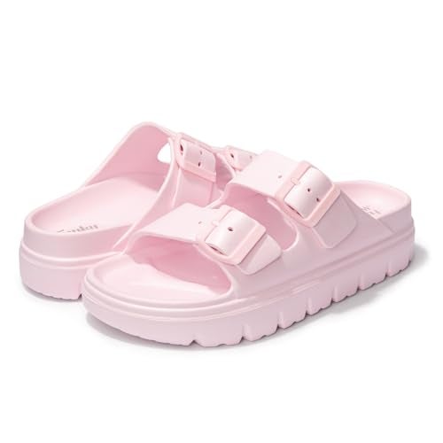 FUNKYMONKEY EVA Slides for Women Thick-sole Adjustable Double Buckle Waterproof Platform Sandals (8 M US, Pink/HDSPK) - Image 4