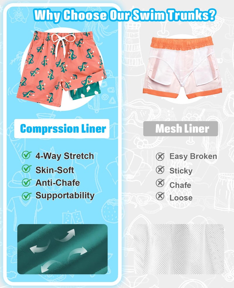 Cozople Boys Swim Trunks Stretchy Boxer Brief Liner Bathing Suit for Kids Novelty Alligator Swimming Shorts Summer UPF Quick Dry Swimsuit for Beachwear Swimwear Size 14-16 - Image 5