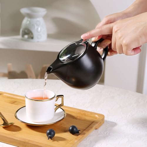 Auxmeware - Small Ceramic Teapot With Stainless Steel Infuser, Heat Resistant, Perfect Tea Maker, Black, 350ml/12.0oz - Image 3