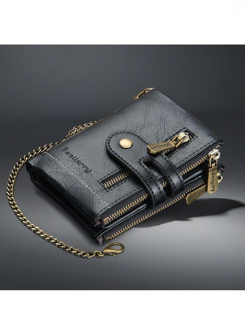 بايلليري محفظة مزدوجة طي سلسلة جلد تقليد للرجال ، محفظة جيب عملة سحاب مزدوجة للرجال ، محفظة مزدوجة مكافحة السرقة ، محفظة قصيرة سعة كبيرة للرجال الجدد الراقية ، محفظة سحاب مزدوجة سلسلة مكافحة الخسارة متعددة فتحات. - Image 2