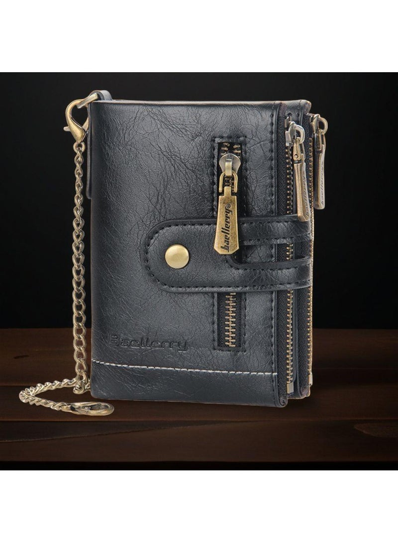 بايلليري محفظة مزدوجة طي سلسلة جلد تقليد للرجال ، محفظة جيب عملة سحاب مزدوجة للرجال ، محفظة مزدوجة مكافحة السرقة ، محفظة قصيرة سعة كبيرة للرجال الجدد الراقية ، محفظة سحاب مزدوجة سلسلة مكافحة الخسارة متعددة فتحات. - Image 5