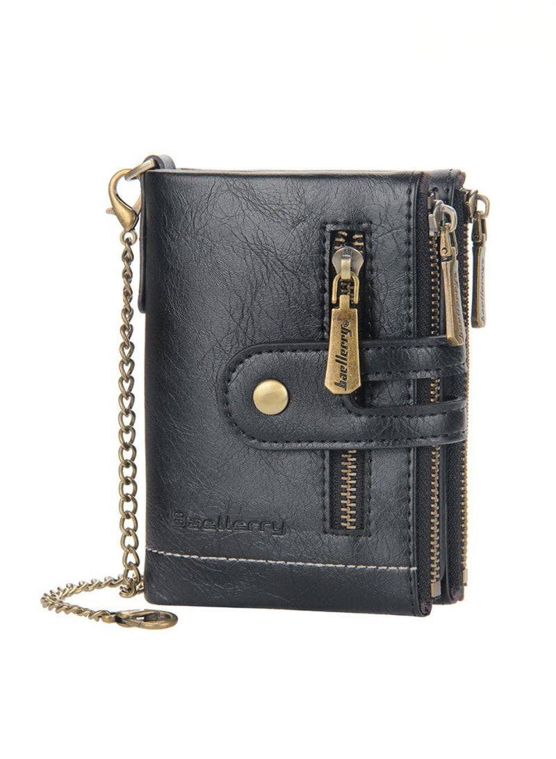 بايلليري محفظة مزدوجة طي سلسلة جلد تقليد للرجال ، محفظة جيب عملة سحاب مزدوجة للرجال ، محفظة مزدوجة مكافحة السرقة ، محفظة قصيرة سعة كبيرة للرجال الجدد الراقية ، محفظة سحاب مزدوجة سلسلة مكافحة الخسارة متعددة فتحات. - Image 1