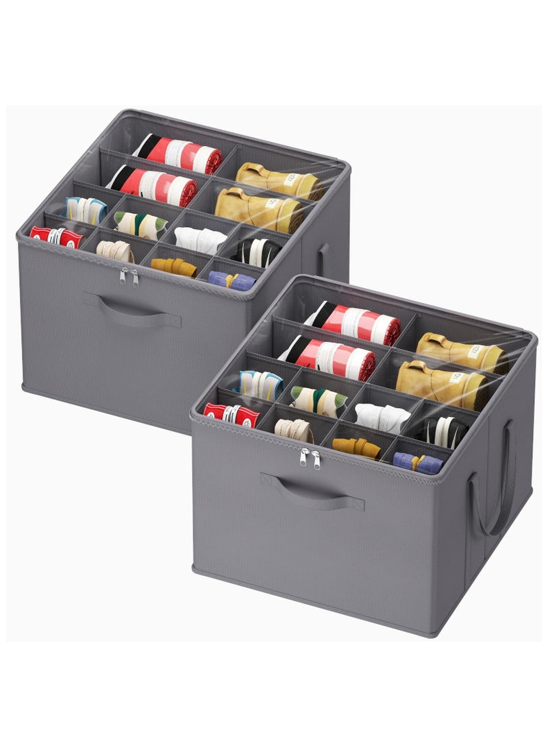 Lifewit Shoe Storage Organizer for Closet, Fits 12-16 Pairs, Large Shoe Box Storage Containers with Clear Cover and Reinforced Handles, Foldable Storage Bins Fits for Boots Heels Sneakers, 2 Pack Gray 