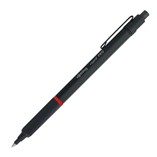 rOtring Rapid Pro Retractable Ballpoint Technical Drawing Pen Medium Point Blue Ink Black FullMetal Body - Image 1
