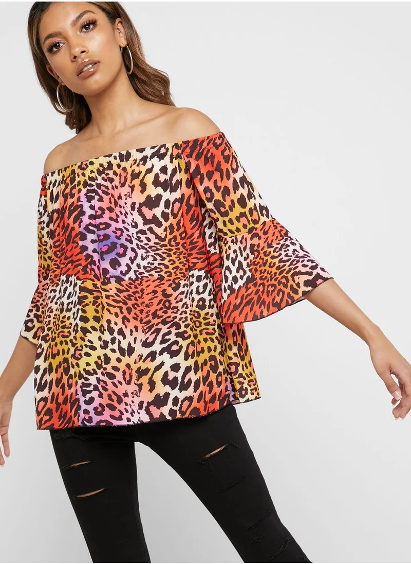 QUIZ Leopard Print Bardot Top