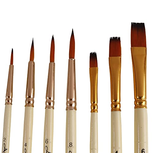 Arora Round & Flat Mix Painting Brush Set of 7 Pieces for Watercolor and Acrylic Painting(Wood) - Image 4