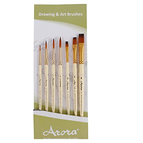 Arora Round & Flat Mix Painting Brush Set of 7 Pieces for Watercolor and Acrylic Painting(Wood) - Image 5