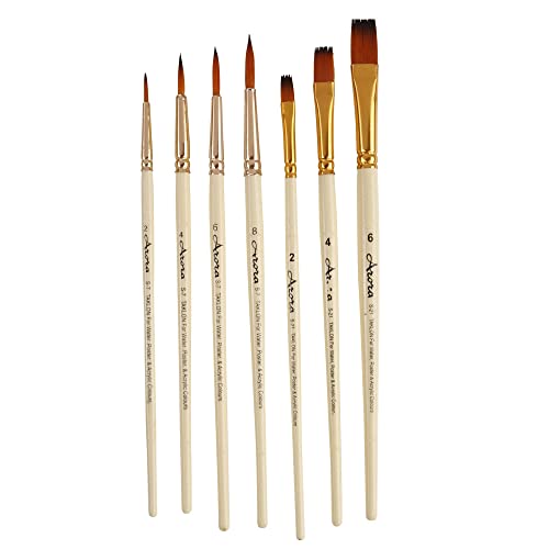 Arora Round & Flat Mix Painting Brush Set of 7 Pieces for Watercolor and Acrylic Painting(Wood) - Image 3
