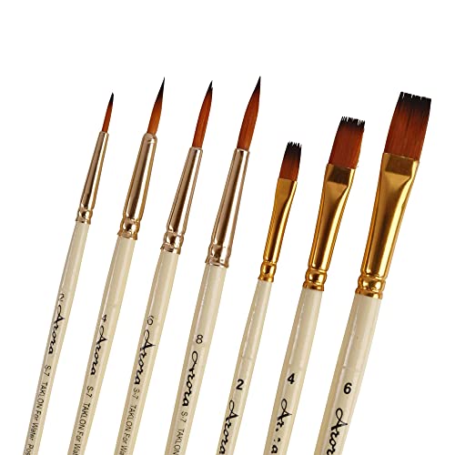 Arora Round & Flat Mix Painting Brush Set of 7 Pieces for Watercolor and Acrylic Painting(Wood) - Image 1