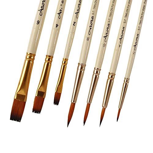 Arora Round & Flat Mix Painting Brush Set of 7 Pieces for Watercolor and Acrylic Painting(Wood) - Image 2