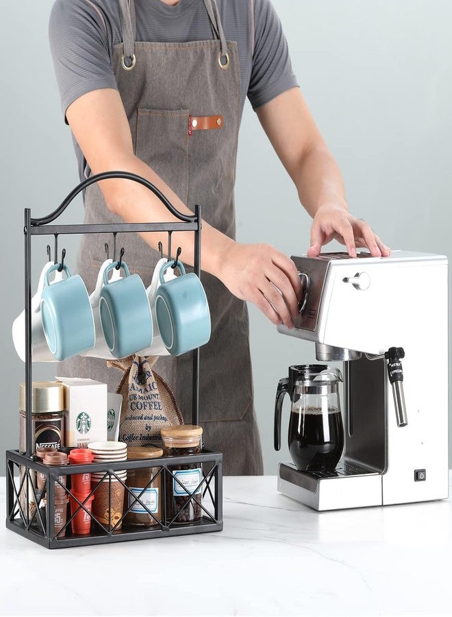 OGFC 38508 Coffee Mug Holder, Countertop Coffee Pod Spice Rack, Mug Tree Coffee Cup Holder with Fruit Basket, Home Storage Mug Hooks, Black - Image 2