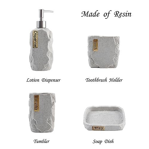Hymmah Bathroom Accessories Set,Marble Design Toothbrush Holder,Farmhouse Bathroom Decor,4 Pcs Resin Gift Set Apartment Necessities, Contain Toothbrush Cup,Soap Dispenser,Soap Dish,Tumbler - Image 3