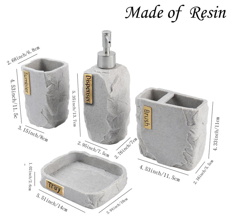 Hymmah Bathroom Accessories Set,Marble Design Toothbrush Holder,Farmhouse Bathroom Decor,4 Pcs Resin Gift Set Apartment Necessities, Contain Toothbrush Cup,Soap Dispenser,Soap Dish,Tumbler - Image 2