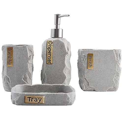 Hymmah Bathroom Accessories Set,Marble Design Toothbrush Holder,Farmhouse Bathroom Decor,4 Pcs Resin Gift Set Apartment Necessities, Contain Toothbrush Cup,Soap Dispenser,Soap Dish,Tumbler - Image 1