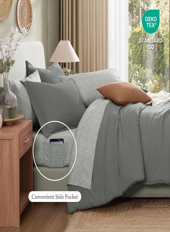 Monbix Queen Comforter Set - 7 Pieces Granite Grey Prewashed Bed in a Bag Queen Bedding Sets with Comforters, All Seasons Down Alternative Comforter Bed Set with Sheets,Pillowcases & Shams - Image 5