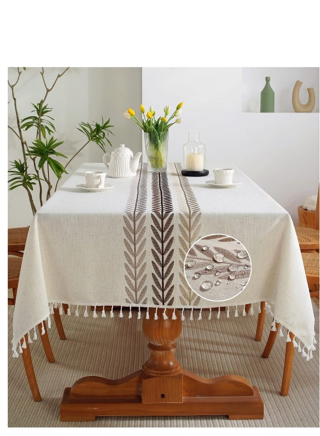 Tablecloths for Rectangle Tables,Cotton Linen Table Cloth Waterproof Tablecloth Wrinkle Free Farmhouse Dining Table Cover,Soft Fabric Table Cloths with Tassels,Brown,55" X 70",4-6 Seats - Image 1