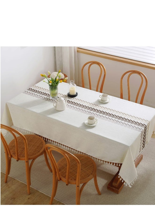 Tablecloths for Rectangle Tables,Cotton Linen Table Cloth Waterproof Tablecloth Wrinkle Free Farmhouse Dining Table Cover,Soft Fabric Table Cloths with Tassels,Brown,55" X 70",4-6 Seats - Image 2