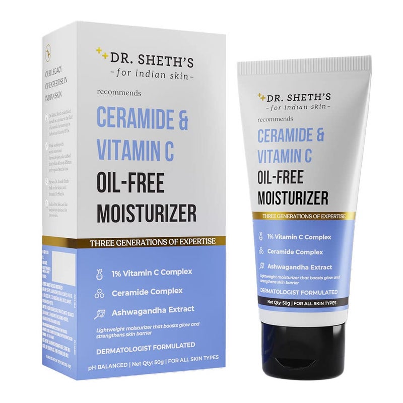 Dr. Sheth's Ceramide & Vitamin C Oil-Free Face Moisturizer | Enhances Glow & Strengthens Skin Barrier | Deeply Hydrates | Lightweight for All Skin Types | 1.76 Oz/50 g